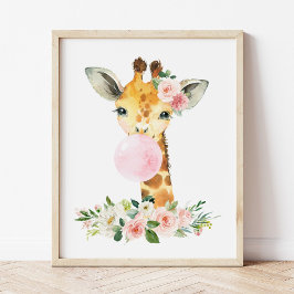 Giraffe, Safari, Rosa Bläschen, Girl-Kinderzimmer Poster