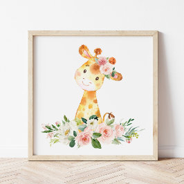 Giraffe, Safari, rosa Blume, Girl-Kinderzimmer Fotodruck