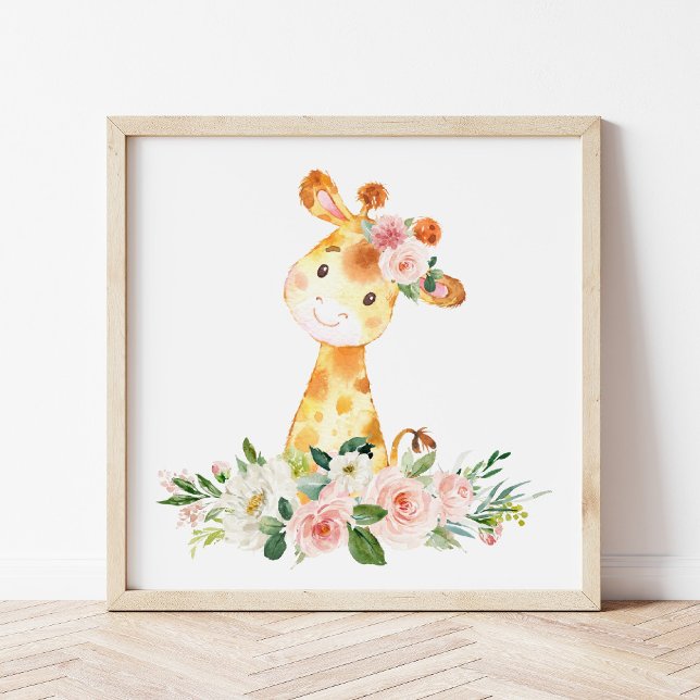 Giraffe, Safari, rosa Blume, Girl-Kinderzimmer Fotodruck (Von Creator hochgeladen)
