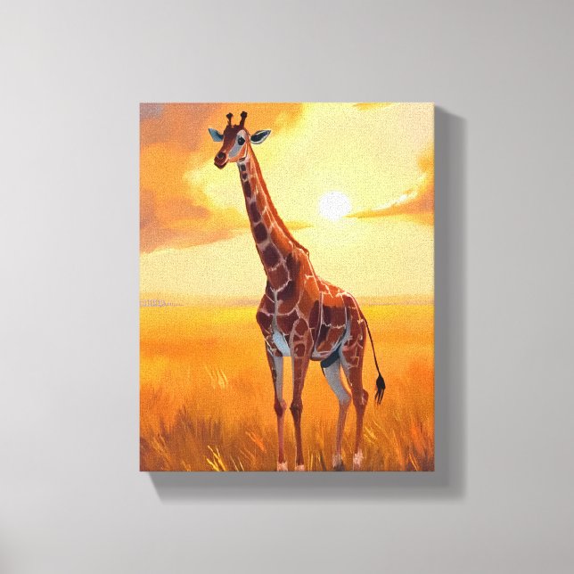 Giraffe Safari Sunset Animal Painting Leinwanddruck (Vorderseite)