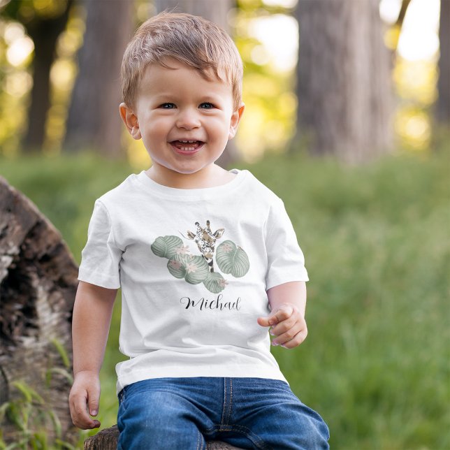 Giraffe Safari Tier Botanischer Geburtstag Baby T-shirt (Von Creator hochgeladen)