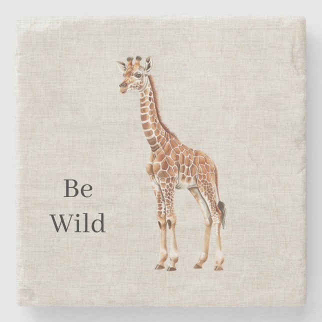 Giraffe-Safari-Tier-Faux-Linen Steinuntersetzer (Vorderseite)