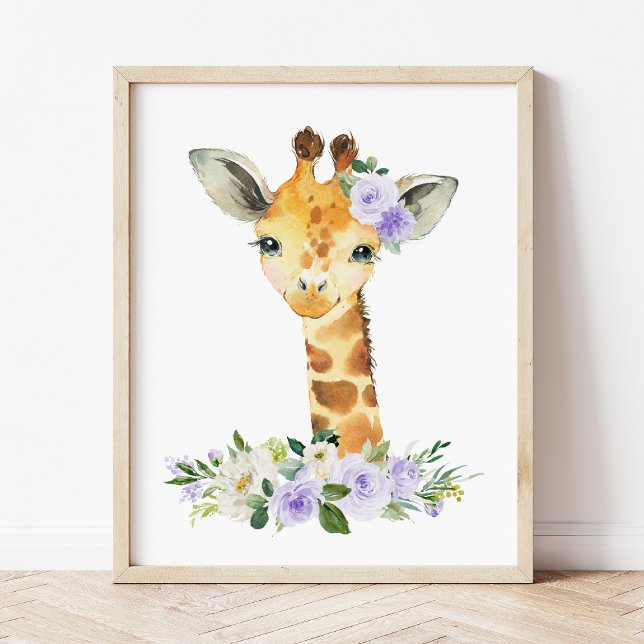 Giraffe, Safari, violette Blumen, neutrale Geschle Poster (Von Creator hochgeladen)