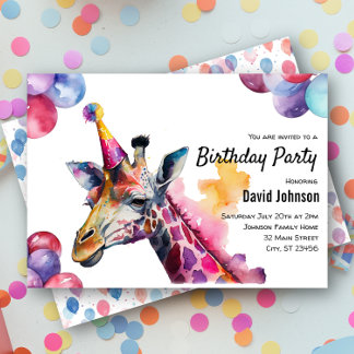 Giraffe Safari Watercolor Tier Geburtstagsparty Einladung