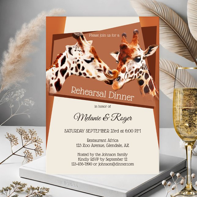 Giraffe Safari Zoo Probe Abendessen Einladung (Rehearsal dinner invitation with a whimsical and colorful painting of giraffes - animal -zoo -safari)