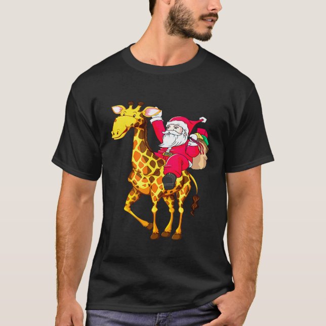 Giraffe Santa Merry Weihnachten Matching Xmas T-Shirt (Vorderseite)