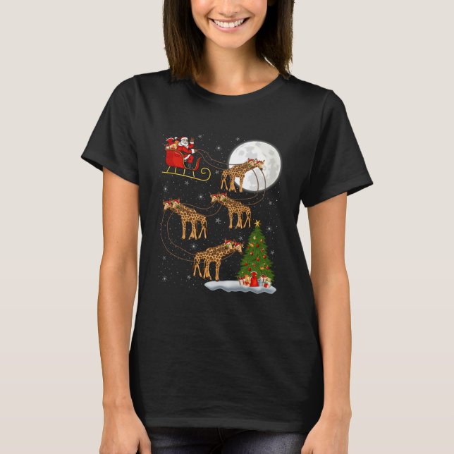 Giraffe Santa Sleigh Flying Funny Magical Christma T-Shirt (Vorderseite)