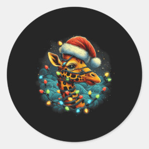 Giraffe Santa Xmas Lighting Starry Night Giraffe C Runder Aufkleber