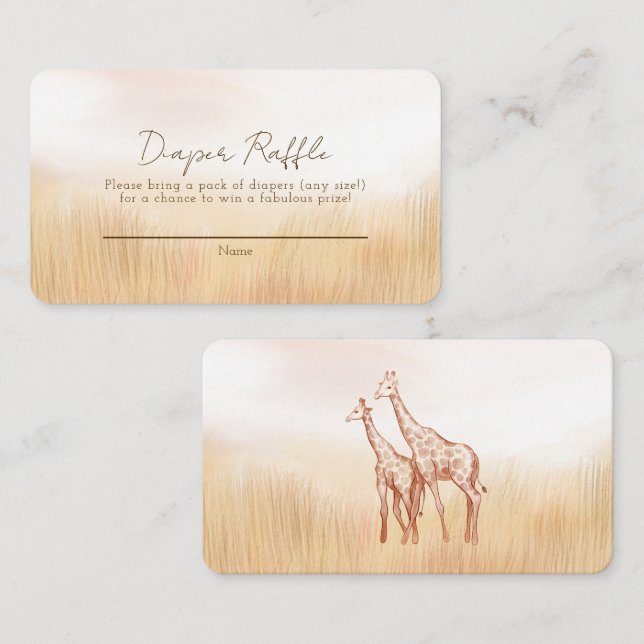 Giraffe Savanah Baby Duwer Diaper Raffle Begleitkarte (Vorne/Hinten)