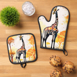 Giraffe Savannah Art Ofenhandschuh & Topflappen-Set