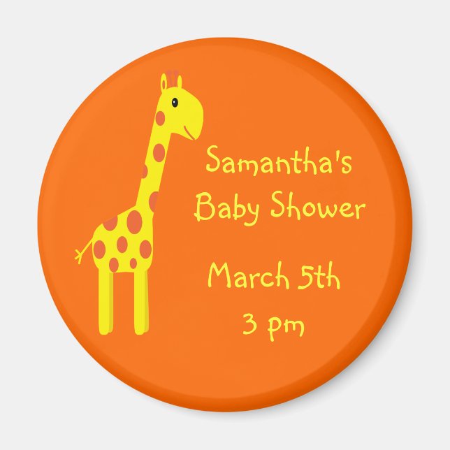 Giraffe Save the Date Babydusche Orange & Yellow Magnet (Vorne)