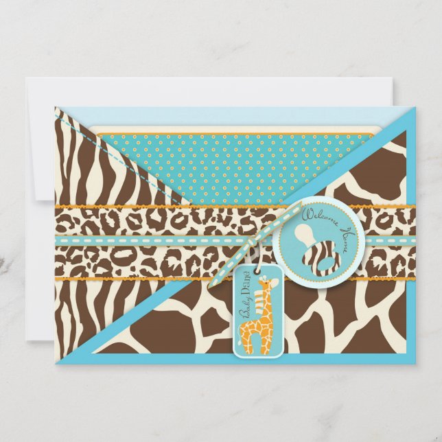 Giraffe & Schnuller Safari Animal Print Baby Dusch Einladung (Vorderseite)
