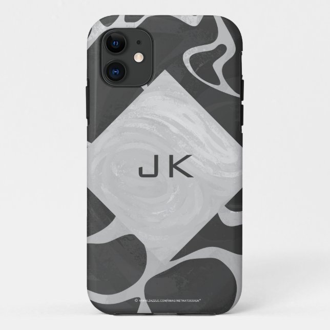 Giraffe Schwarz und Hellgrau Monogramm Case-Mate iPhone Hülle (Rückseite)