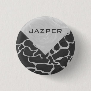 Giraffe Schwarz und Light Gray Monogram Button