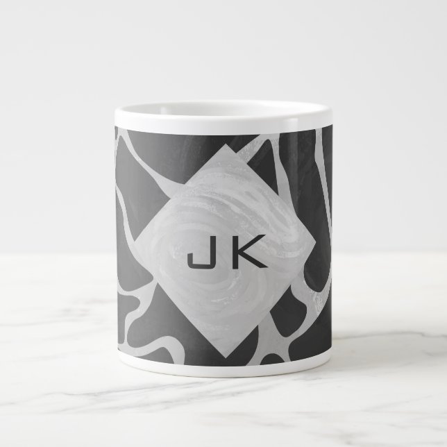 Giraffe Schwarz und Light Gray Monogram Jumbo-Tasse (Vorderseite)