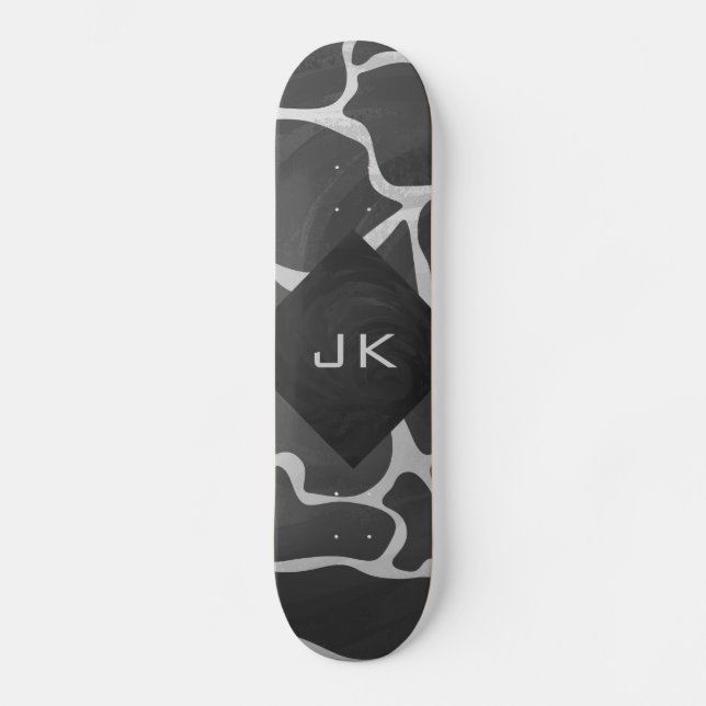 Giraffe Schwarz und Light Gray Monogram Skateboard (Vorderseite)