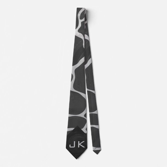 Giraffe Schwarz und Light Gray Print Krawatte (Vorderseite)