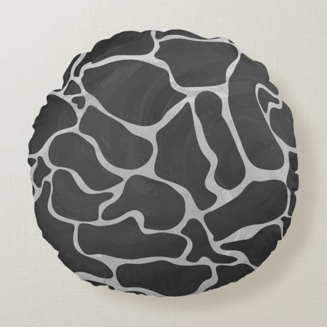 Giraffe Schwarz und Light Gray Print Rundes Kissen (Vorderseite)