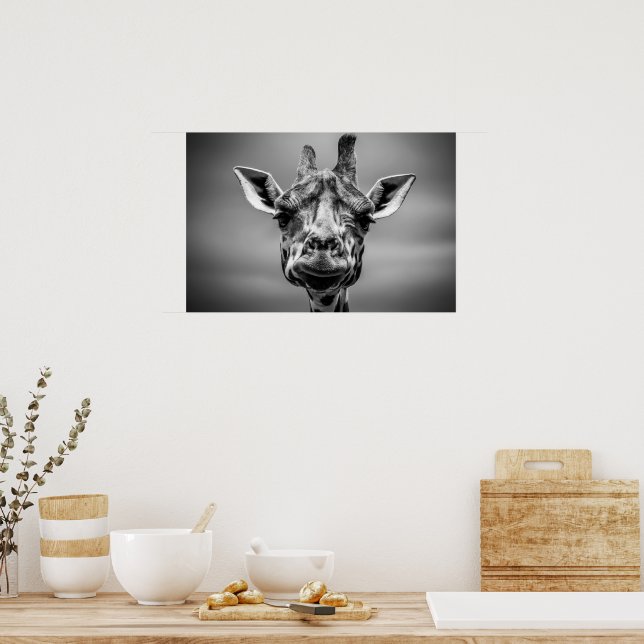 Giraffe, Schwarz-Weiß-Fotografie Kunst Poster (Küche)