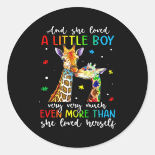 Giraffe Sie liebte einen kleinen Jungen Autismus-B Runder Aufkleber