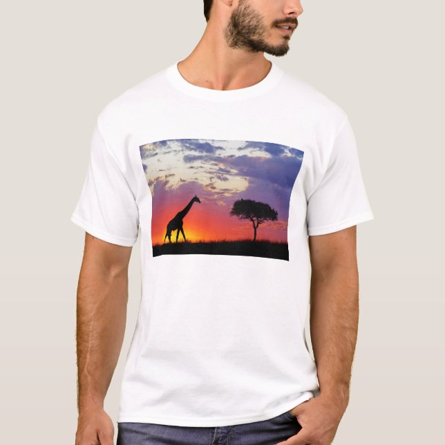 Giraffe, Silhouette bei Sonnenaufgang, Giraffa T-Shirt (Vorderseite)