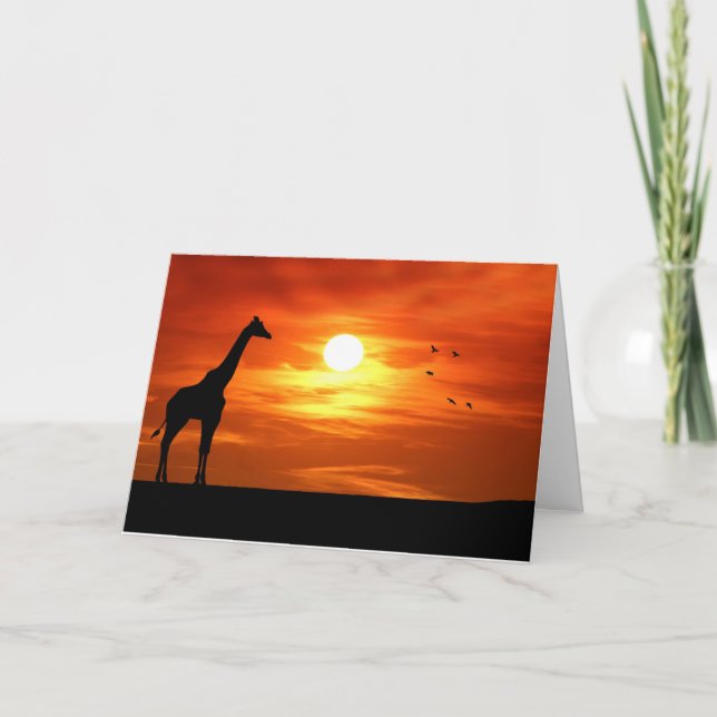 Giraffe Silhouette bei Sonnenuntergang Karte (Vorderseite)