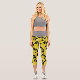 Giraffe Silhouette Tropical Palm Tree Blätter Zoo Capri Leggings