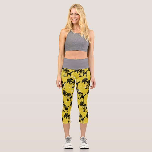Giraffe Silhouette Tropical Palm Tree Blätter Zoo Capri Leggings (Vorderseite)
