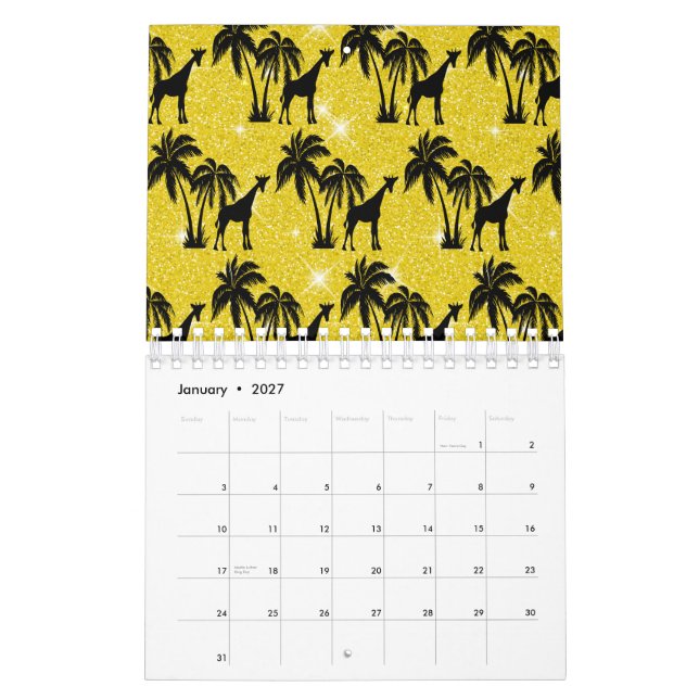 Giraffe Silhouette Tropical Palm Tree Blätter Zoo Kalender (Jan 2027)