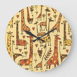 Giraffe Sketch, Spaß Nahtloses Design. Große Wanduhr