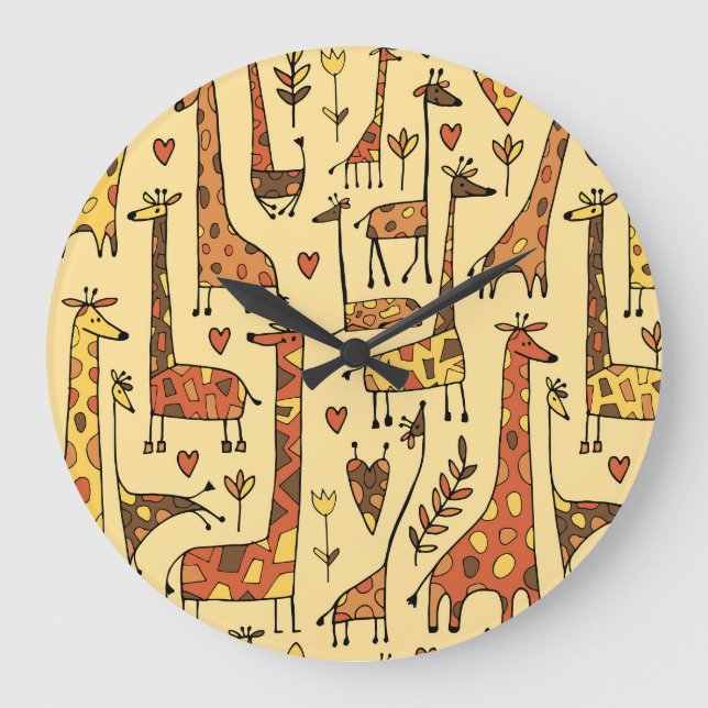 Giraffe Sketch, Spaß Nahtloses Design. Große Wanduhr (Vorderseite)