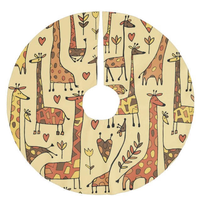 Giraffe Sketch, Spaß Nahtloses Design. Polyester Weihnachtsbaumdecke (Vorderseite)