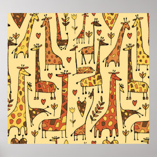 Giraffe Sketch, Spaß Nahtloses Design. Poster