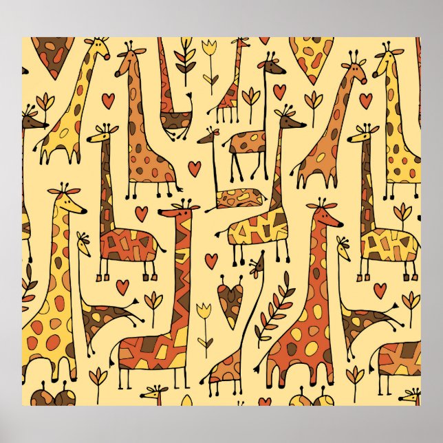 Giraffe Sketch, Spaß Nahtloses Design. Poster (Vorne)