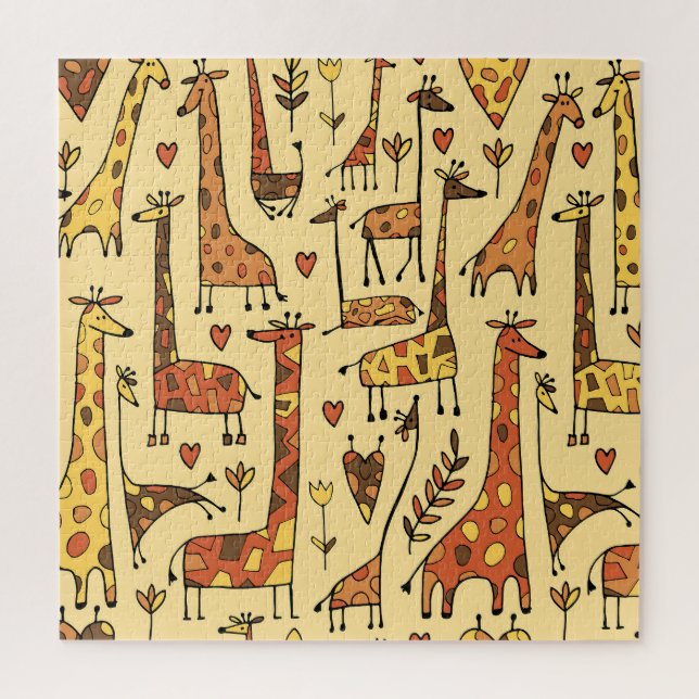 Giraffe Sketch, Spaß Nahtloses Design. Puzzle (Vertikal)
