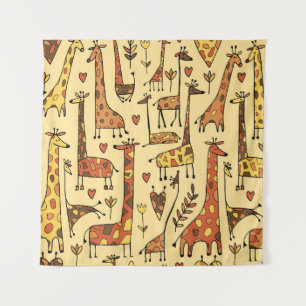 Giraffe Sketch, Spaß Nahtloses Design. Wandteppich