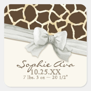 Giraffe Skin Pattern Ribbon n Bow Baby Girl Siegel Quadratischer Aufkleber