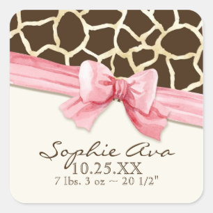 Giraffe Skin Pattern Ribbon n Bow Baby Girl Siegel Quadratischer Aufkleber