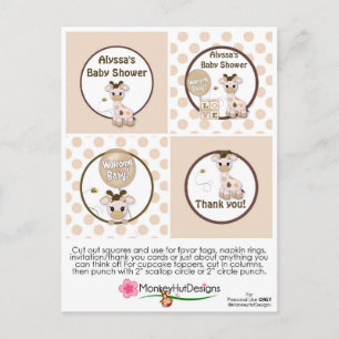 Giraffe Snickerdoodle Kinderdusche Cupcake Toppers Postkarte
