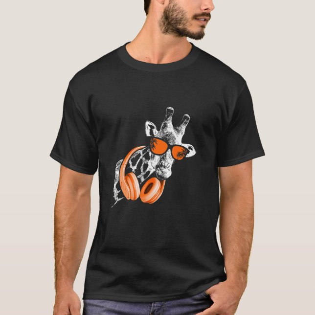 Giraffe Sonnenbrille Kopfhörer Festival Musik Fan  T-Shirt (Vorderseite)