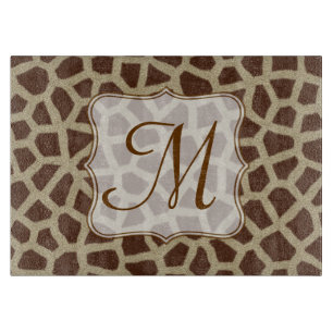 Giraffe Spot Animal Monogram Glass Cutting Board Schneidebrett