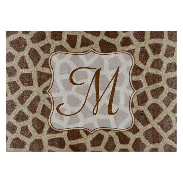 Giraffe Spot Animal Monogram Glass Cutting Board Schneidebrett (Vorderseite)