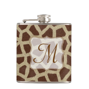 Giraffe Spot Animal Print Monogram Whiskey Flask Flachmann
