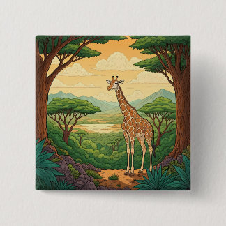 Giraffe standing in a wilderness setting button