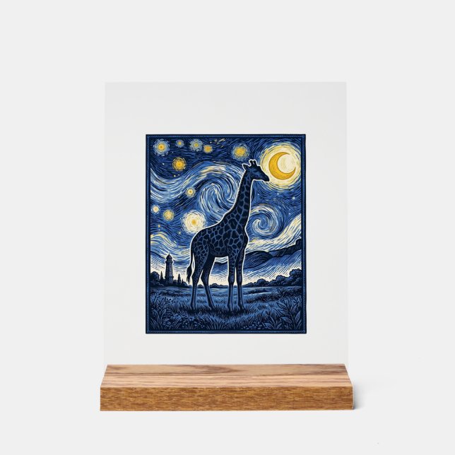 Giraffe Sternennacht Vintage Acrylschild (Vorderseite)