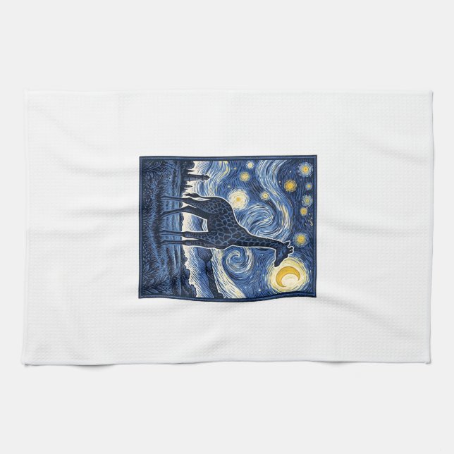 Giraffe Sternennacht Vintage Geschirrtuch (Horizontal)