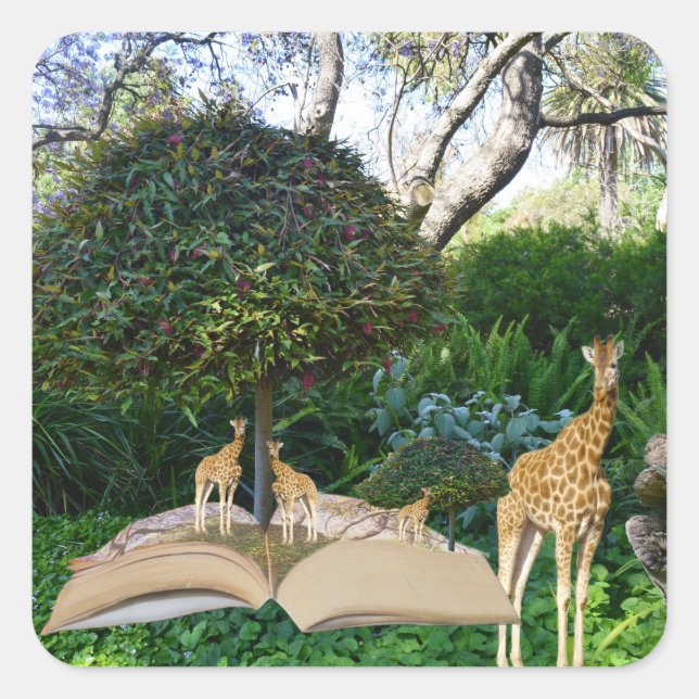 Giraffe-Story-Buchzeit, Quadratischer Aufkleber (Vorderseite)