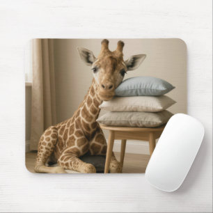 Giraffe stützt sich auf Kissenstapel Mousepad