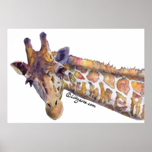 Giraffe Summer Watercolor Poster Print