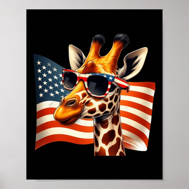 Giraffe Sungles American Flag Patriotic 4. Juli Poster (Vorne)